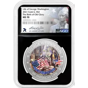 2021 Cook Islands 1 oz Silver MS70 NGC Life of George Washington- Old Glory (4)