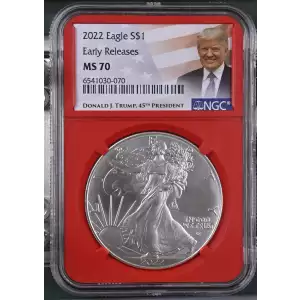 2022 American Silver Eagle NGC MS70 Early Release (Red core/Trump Label) (2)