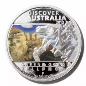 2012 Discover Australia Green & Gold Bellfrog 1 oz Silver Proof Coin
