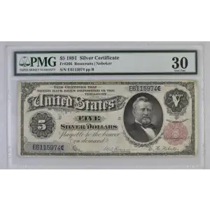 $5 1891 Small Red, scalloped Silver Certificates 266