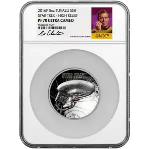 2016-P 5oz Star Trek Coin NGC PF70 HR FDOI UC William Shatner-signed (Box & CoA)