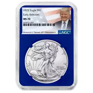 2022 American Silver Eagle NGC MS70 Early Release (Blue core/Trump Label)