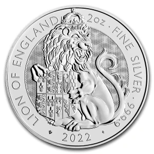 2022 GB 2oz Silver Royal Tudor Beasts Lion of England (Various condition)
