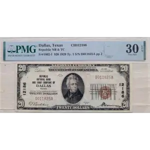 $20 1929 small brown seal. Small National Bank Notes 1802-1