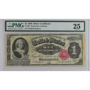 $1 1886 Small red, scalloped Silver Certificates 221