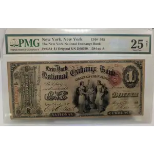 $1 original red with rays, red serial no., without bank charter no. First Charter Period 382