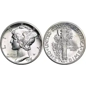 90% Mercury Silver Dime - AU/BU