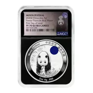 2020Z 2 oz Moon Festival Panda Medal w/Blue Titanium FDOI NGC PF70 UC(Box & CoA) (2)