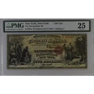 $5 Original red with rays, red serial no., without bank charter no. First Charter Period 397a (2)
