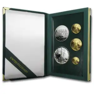 1993 – Five Coin Set - 1/10, 1/4, 1/2oz Gold, 1oz Silver Eagle, $1 Silver Bicentennial Medal  Proof - with Original Govt Packaging