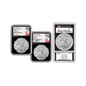 2022-S Silver Eagle Set NGC/PCGS PF70 FDOI Signed by Gaudioso, Ryder, Damstra  (2)