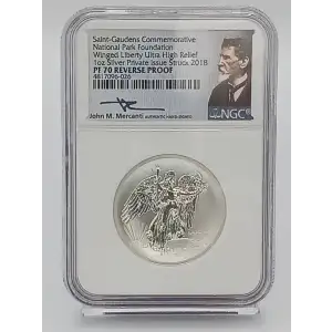 2018 1 oz Silver Saint-Gaudens Comme. NGC PF70 RP UHR Mercanti Signed (CoA) (3)