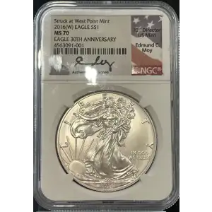 2016(W) US Silver Eagle NGC MS70 Struck at West Point Mint Edmund C. Moy signed  (2)