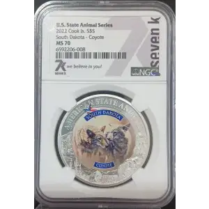 Cook Islands 1 oz Silver S$5 U.S. State Animal Series South Dakota - Coyote