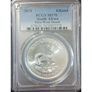 2018 1 oz Silver Krugerrand Coin PCGS MS70 First Week Struck