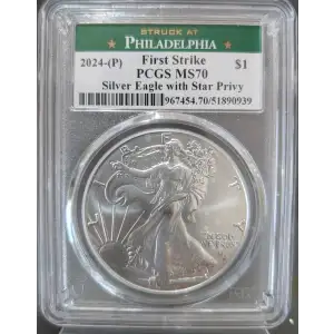 2024-(P) American Silver Eagle PCGS MS70 FS Philadelphia Star Privy (2)
