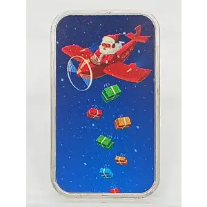 Christmas Santa In Flight 1 oz Colorized Silver Bar APMEX