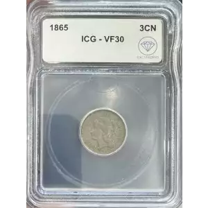 1865 Three Cents Nickel ICG VF30 IDC Verified