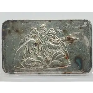 1973 Christmas Nativity Scene 1 oz Silver Bar Mount Everest Mint VINTAGE TONED (2)