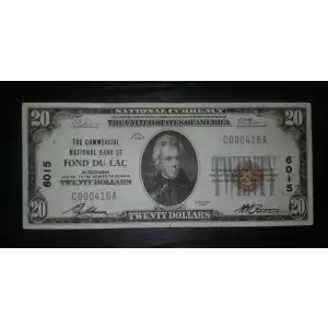 $20 1929 small brown seal. Small National Bank Notes 1802-1