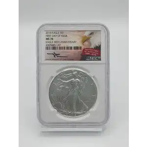 2016 American Silver Eagle NGC MS70 FDOI 30th Anniv. Mercanti Signed