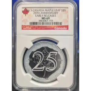 2013 Canadian Silver Maple Leaf 25th Anniversary NGC MS69 Early Release (2)