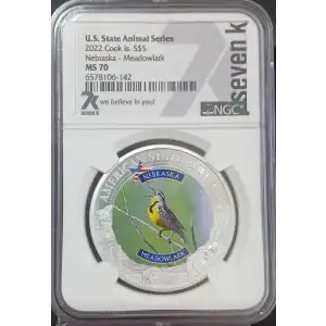 Cook Islands 1 oz Silver S$5 U.S. State Animal Series Nebraska - Meadowlark