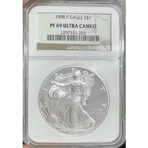 1998 P American Silver Eagle NGC PF69 Ultra Cameo (Brown Label)