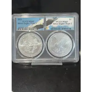 2021 Silver Eagle Type 1 and 2 two coin set  PCGS MS69 (2)