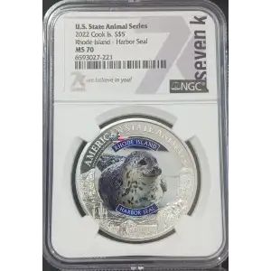 Cook Islands 1 oz Silver S$5 U.S. State Animal Series Rhode lsland - Harbor Seal