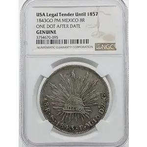 USA Legal Tender Until 1857: 1843-GO PM Mexico 8R NGC Genuine One Dot After Date