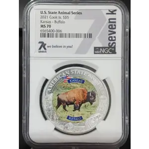 2021 Cook Islands Silver Coin NGC MS-70 U.S. Animal Series: Kansas - Buffalo