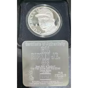 Cal Ripken Jr #8 Silver Round Highland Mint 1 of 2,500 (Box and COA) (2)