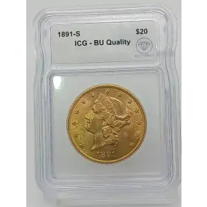 1891-S Pre-33 $20 Liberty Gold Double Eagle Coin ICG BU Quality