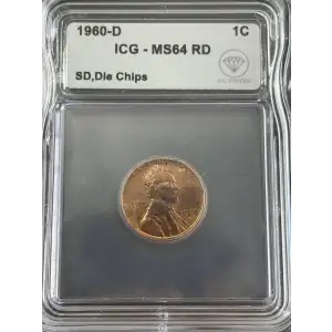 1960 D Lincoln Memorial Cent ICG MS64 Red SD Die Chips IDC Verified