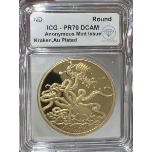 1 oz Kraken Silver Round ICG PR69 DCAM - Gold Plated
