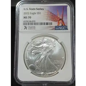 2022 Silver Eagle NGC MS-70 Eagle Landing T-2 Oklahoma U.S. State Series