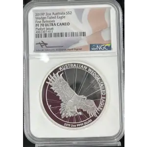 2019-P 2 oz Australia Wedge-Tailed Eagle NGC PF70 UC Piefort Mercanti Box & CoA  (4)