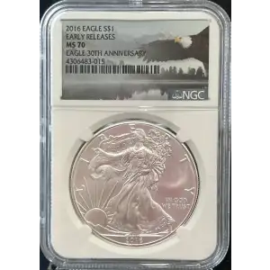 2016 American Silver Eagle NGC MS70 Early Releases Eagle 30th Anniv.