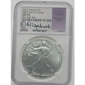 2017 American Silver Eagle Coin NGC MS70 FDOI Elizabeth Jones Signed