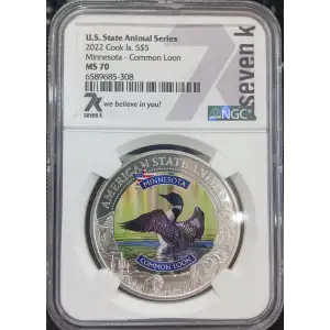 Cook Islands 1 oz Silver S$5 U.S. State Animal Series Minnesota - Common Loon
