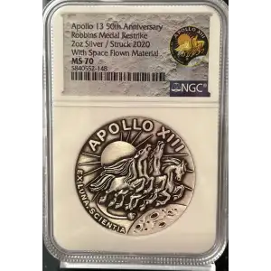 Apollo 13 50th Anniv. Robbins Medal Restrike 2oz NGC MS70 Space Flown Material