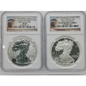 2012-S American Silver Eagle Reverse NGC PF69 / PF69 UC First Releases Two Set  (5)
