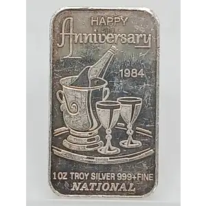 1984 Happy Anniversary Drinks 1 oz Silver Bar VINTAGE (2)