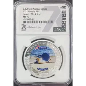 Cook Islands 1 oz Silver S$5 U.S. State Animal Series Hawaii - Monk Seal