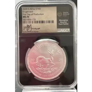 2020 Silver Krugerrand First Day of Production NGC MS70 Tumi Tsehlo Signed