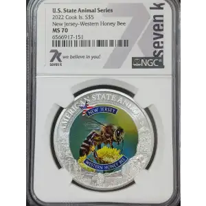 2022 Cook Islands Silver Coin NGC MS-70 Series: New Jersey - Western Honey Bee
