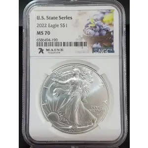 2022 Silver Eagle NGC MS-70 Eagle Landing T-2 Maine U.S. State Series