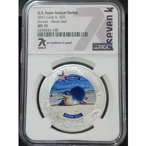 2021 Cook Islands Silver Coin NGC MS-70 Animal Series: Hawaii - Monk Seal (2)
