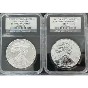 2012 S American Silver Eagle 2 Coin Set (Reverse PF69/PF69 Ultra Cameo)